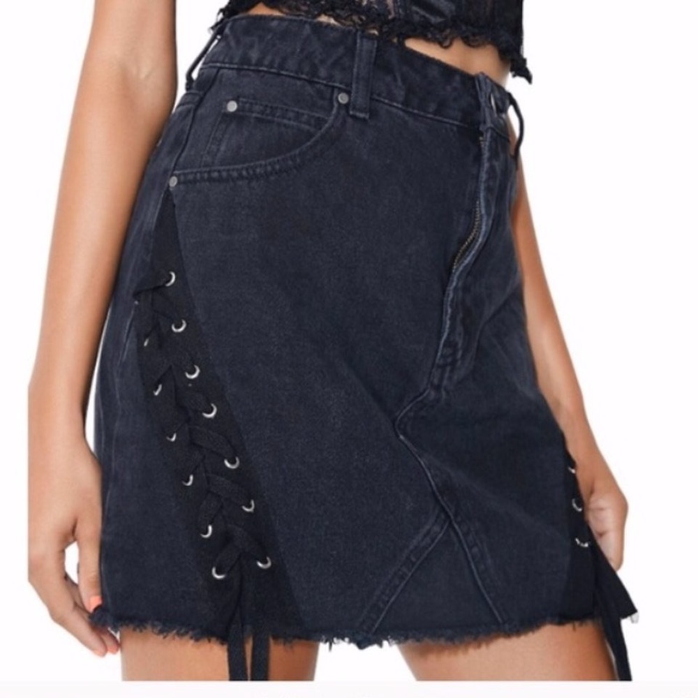 🌟 I.AM.GIA. Black Jean Tyler Tie Up Mini Skirt